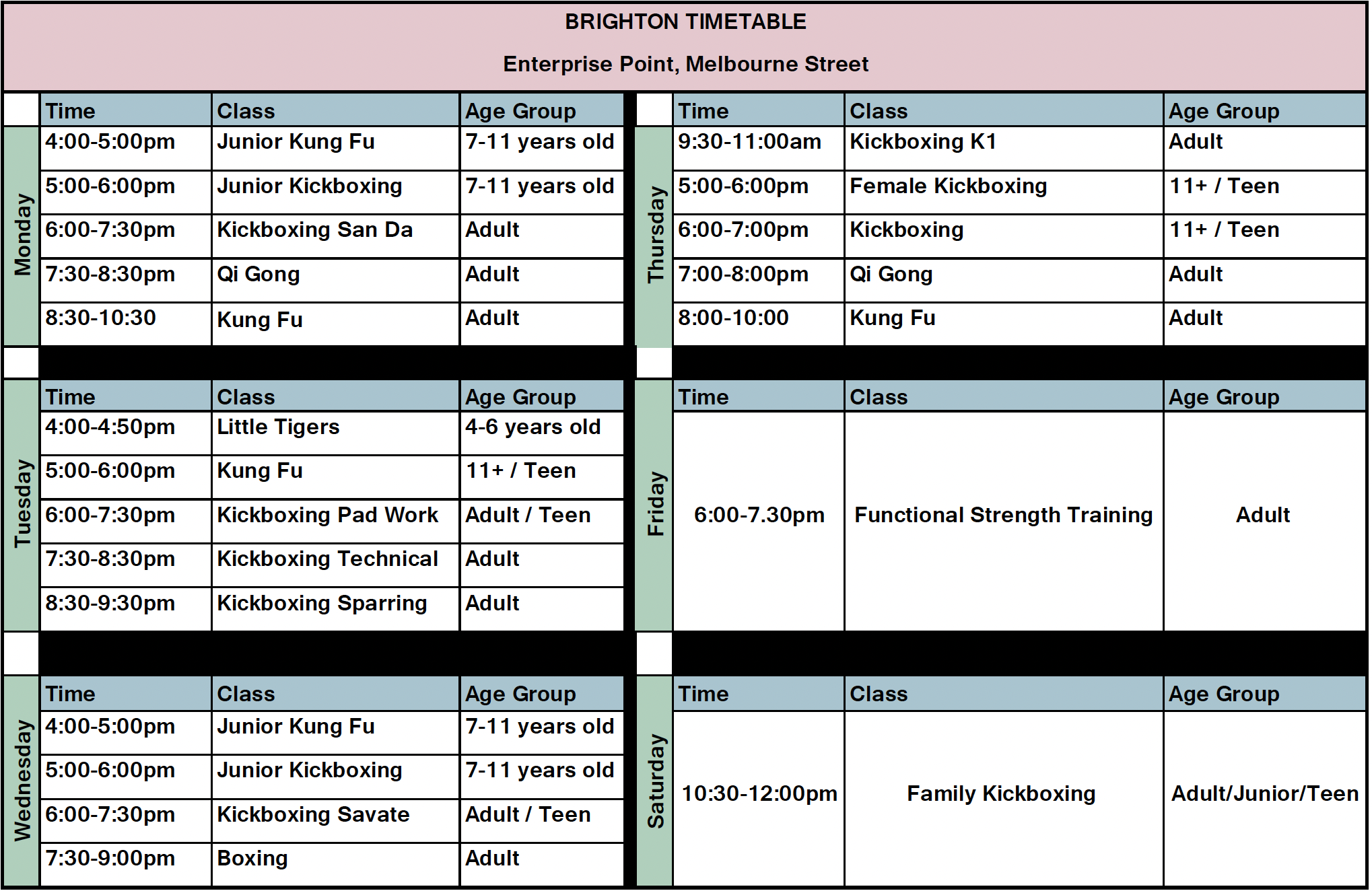 Timetables Nam Yang Brighton Community Association