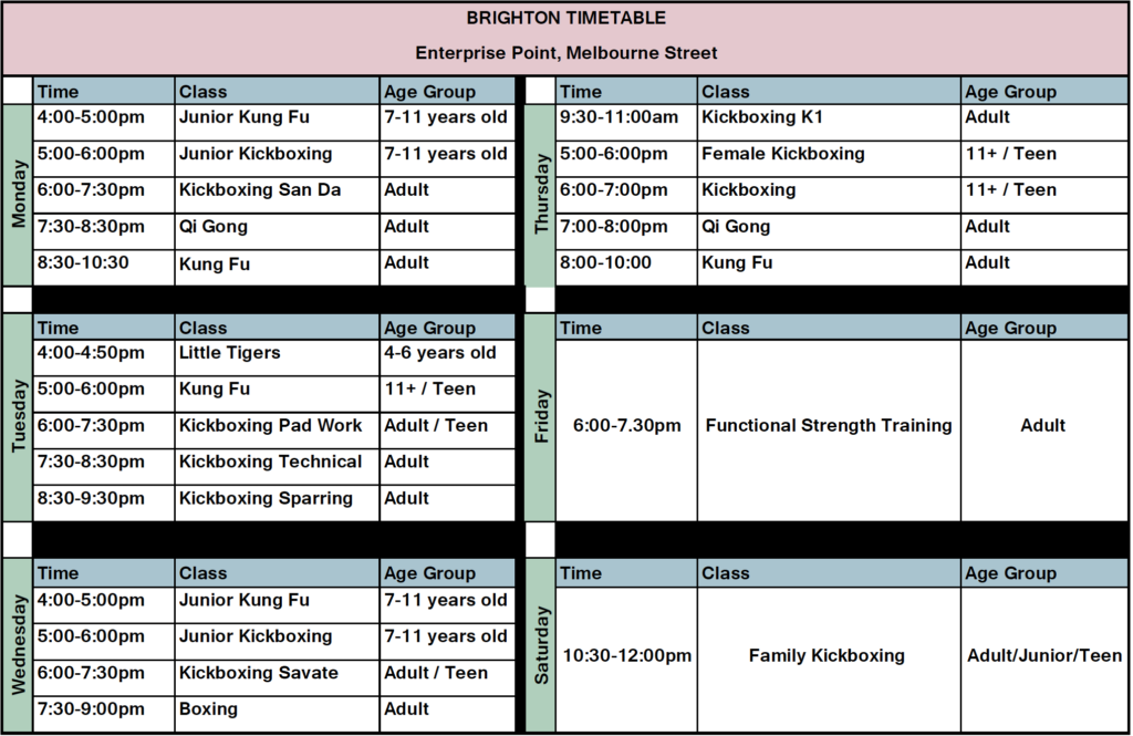 Timetables - Nam Yang Brighton Community Association